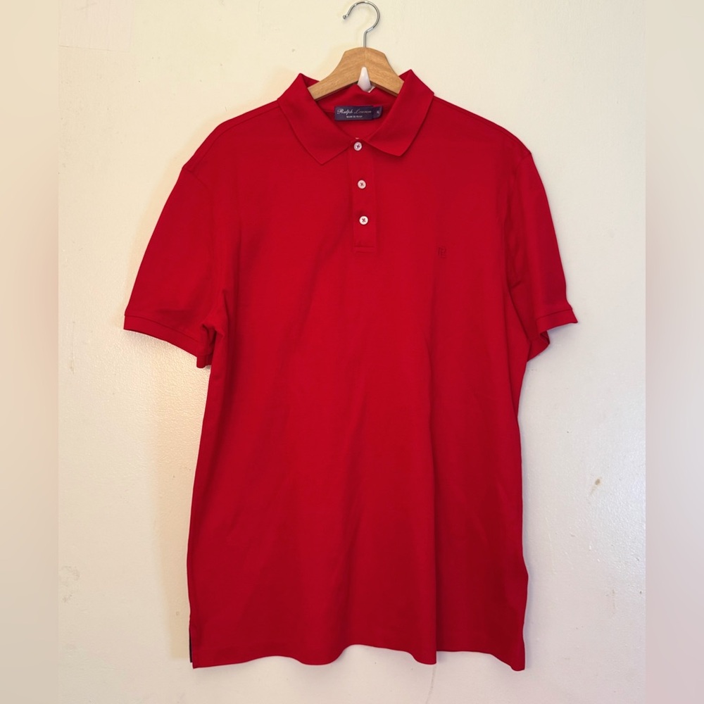 Ralph Lauren Purple Label Italy Made 100% cotton Red Polo Shirt Size XL EUC